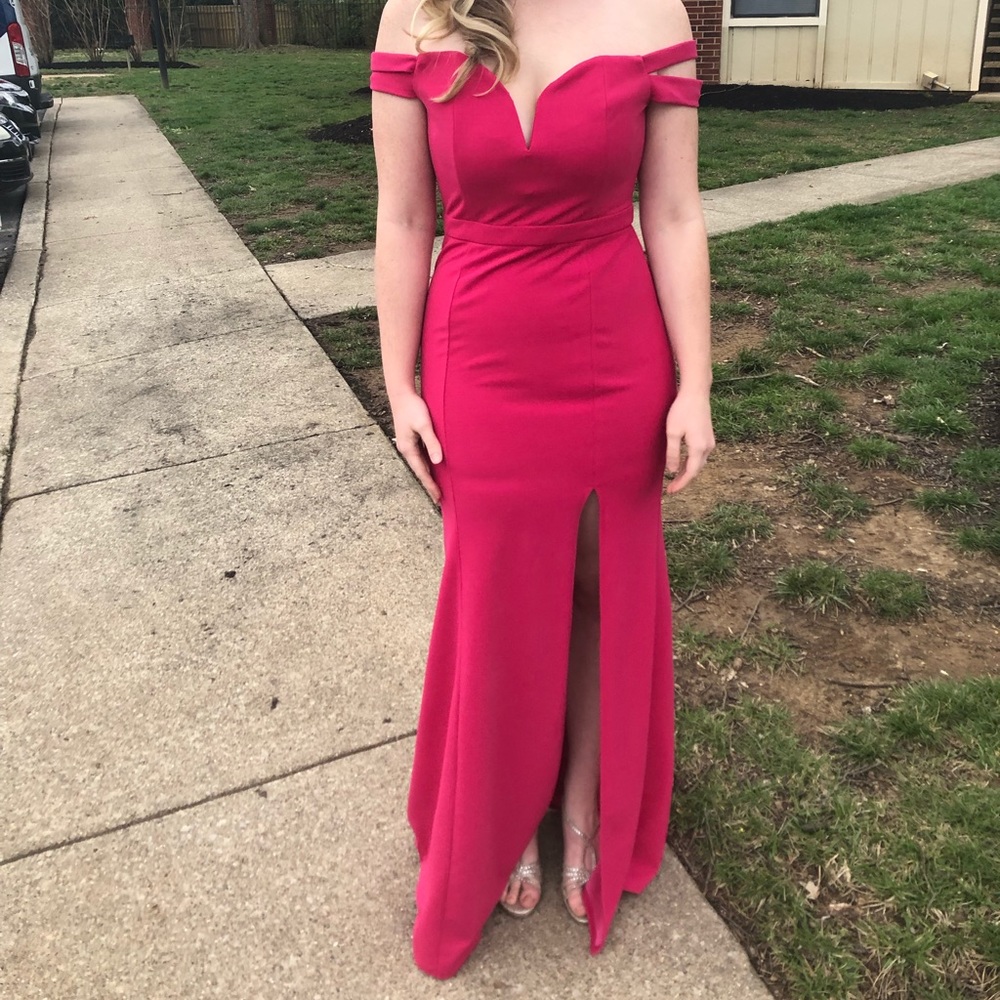 Pink Floor-length off the shoulder dress